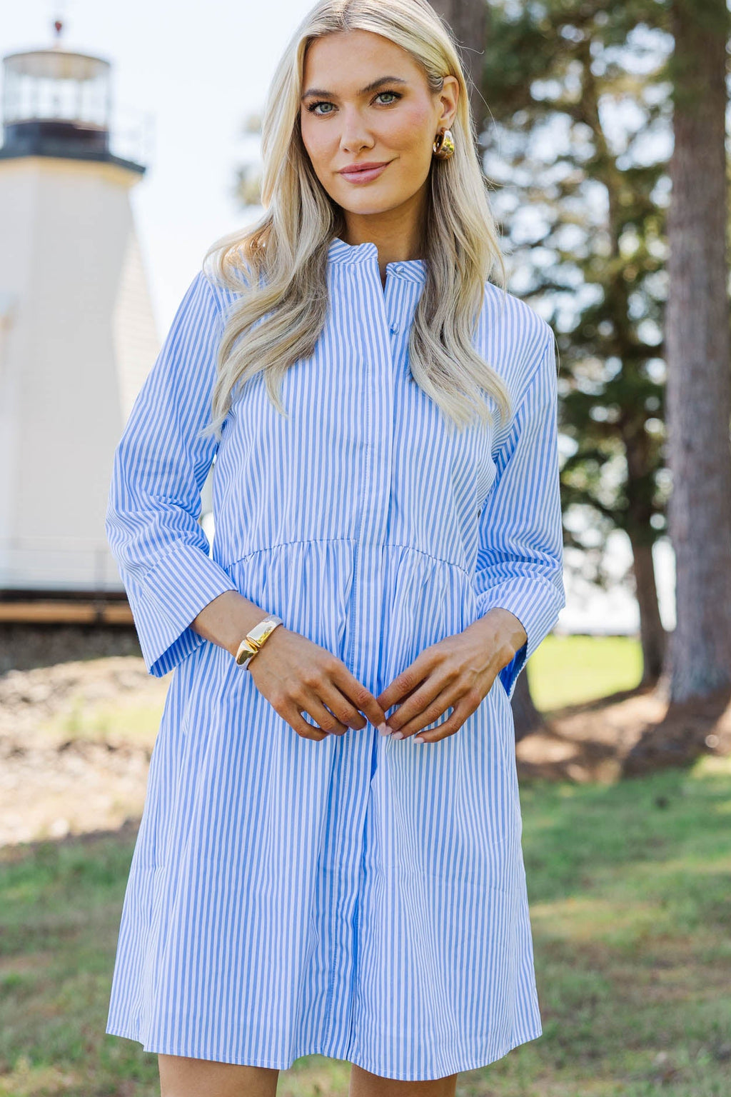 blue striped shirt dress Petite Women's Midi Dress main image 0