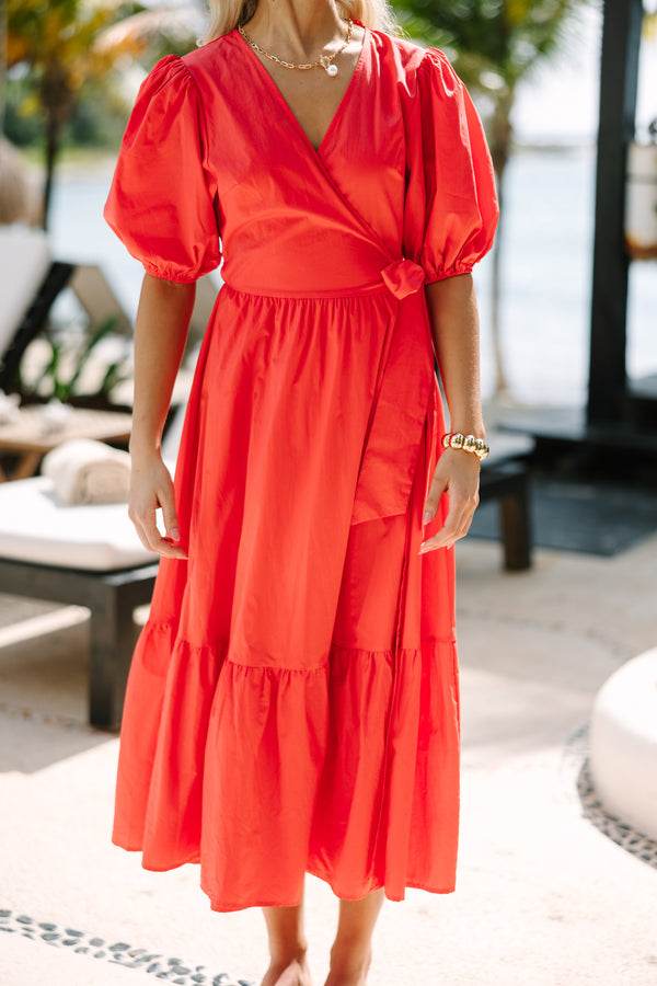 Can't Stop You Coral Red Poplin Midi Dress Shop the Mint Can't Stop You Coral Red Poplin Midi Dress Shop the Mint