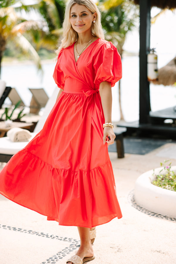 Can't Stop You Coral Red Poplin Midi Dress Shop the Mint Can't Stop You Coral Red Poplin Midi Dress Shop the Mint