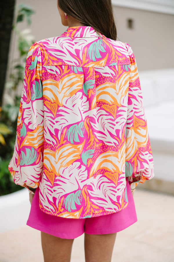 At Your Fingertips Fuchsia Pink Abstract Blouse