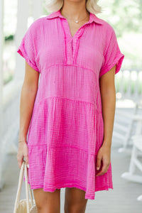 All For You Fuchsia Pink Tiered Cotton Dress