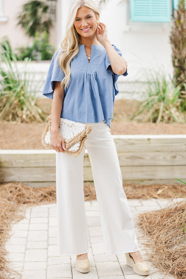 Just A Theory Denim Blue Cotton Blouse – Shop the Mint