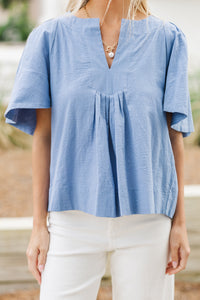 Just A Theory Denim Blue Cotton Blouse