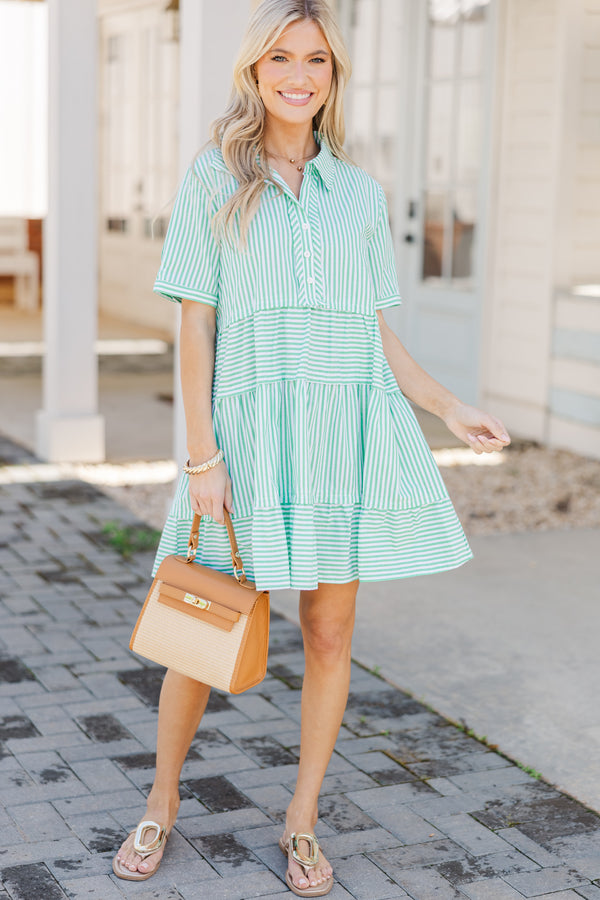 All You Need To Hear Green Striped Babydoll Dress
