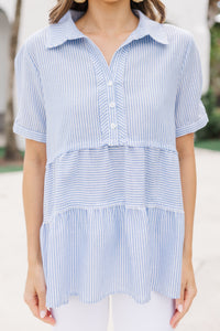 All You Need To Hear Light Blue Striped Babydoll Top