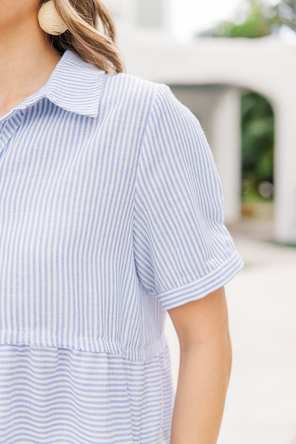 All You Need To Hear Light Blue Striped Babydoll Top