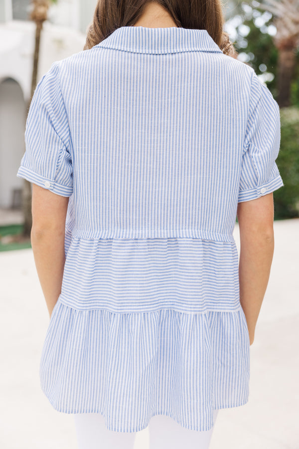 All You Need To Hear Light Blue Striped Babydoll Top