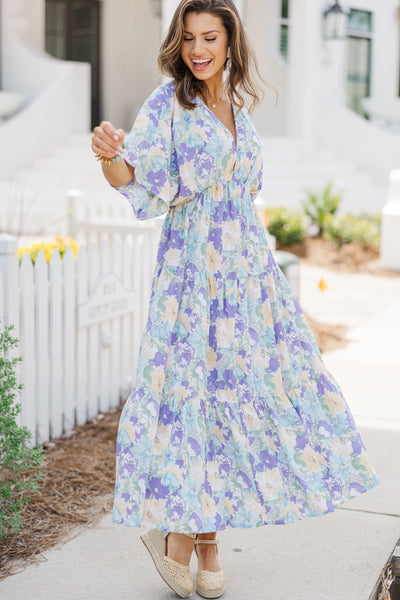 At This Time Light Blue Floral Midi Dress – Shop the Mint