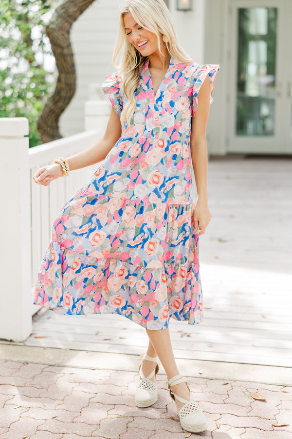 Bright Days Ahead Blue Peach Combo Midi Dress Shop the Mint Bright Days Ahead Blue Peach Combo Midi Dress Shop the Mint