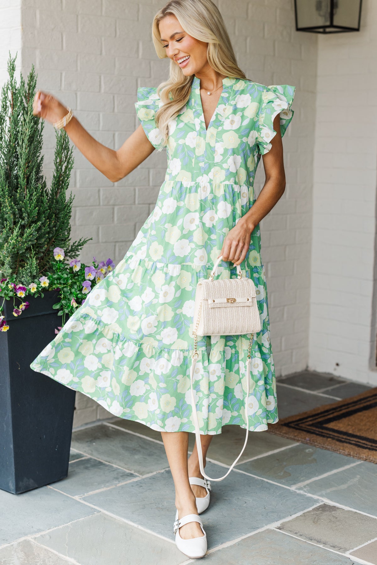 Bright Days Ahead Green White Combo Floral Midi Dress Shop the Mint — free download