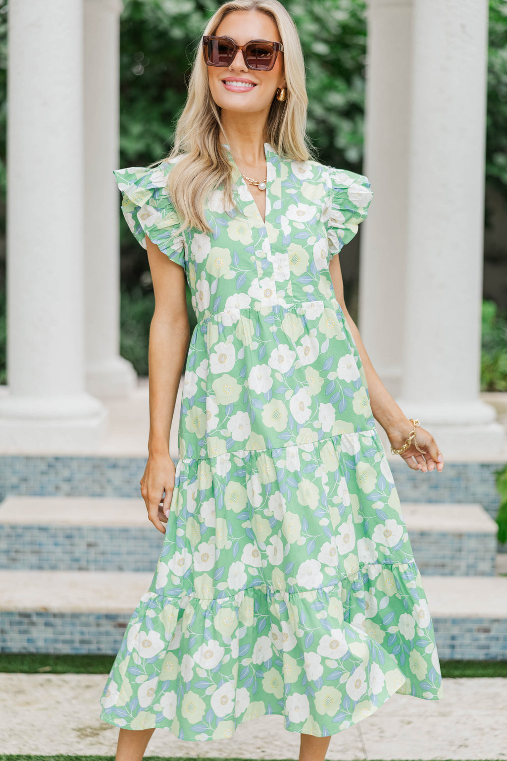 Bright Days Ahead Green White Combo Floral Midi Dress Bright Days Ahead Green White Combo Floral Midi Dress