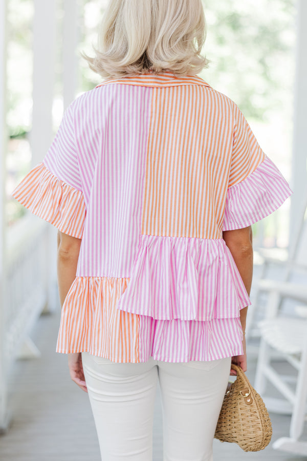 Call On You Pink Striped Blouse