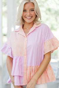 Call On You Pink Striped Blouse