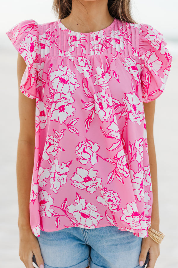 Clear Your Mind Pink Floral Blouse