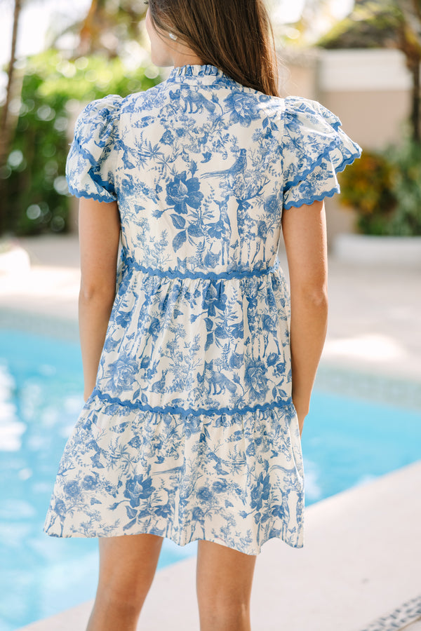 Come For It Blue Toile Floral Babydoll Dress