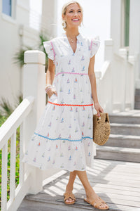 Created Beauty Cream White Sailboat Midi Dress
