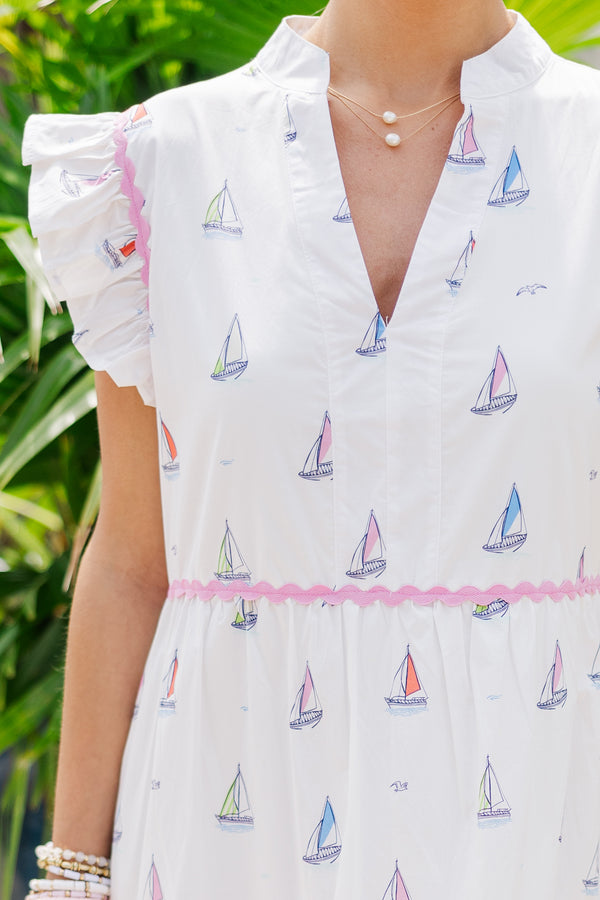 Created Beauty White Sailboat Midi Dress