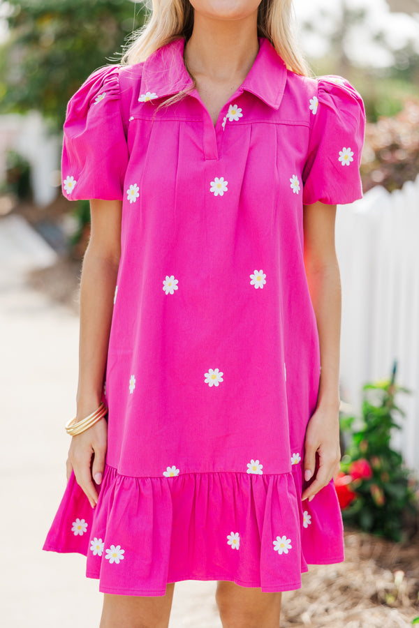 Dream Of The Day Fuchsia Pink Floral Embroidered Dress