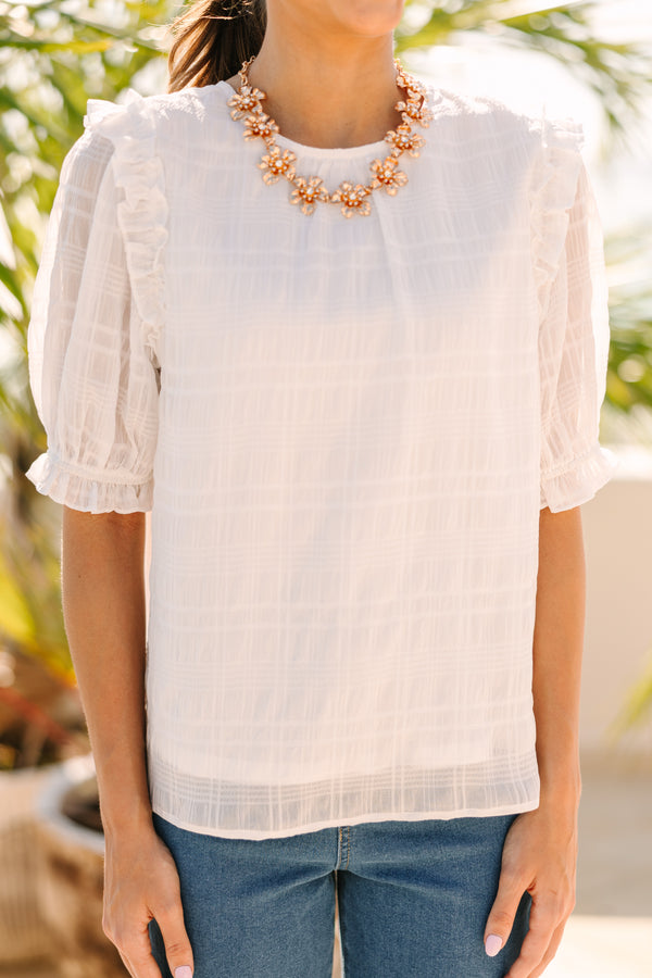 Glad To See You White Ruffled Blouse