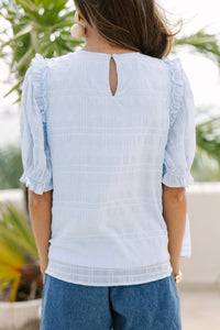 Glad To See You Light Blue Ruffled Blouse