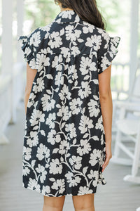 Happy To See You Black Floral Babydoll Dress