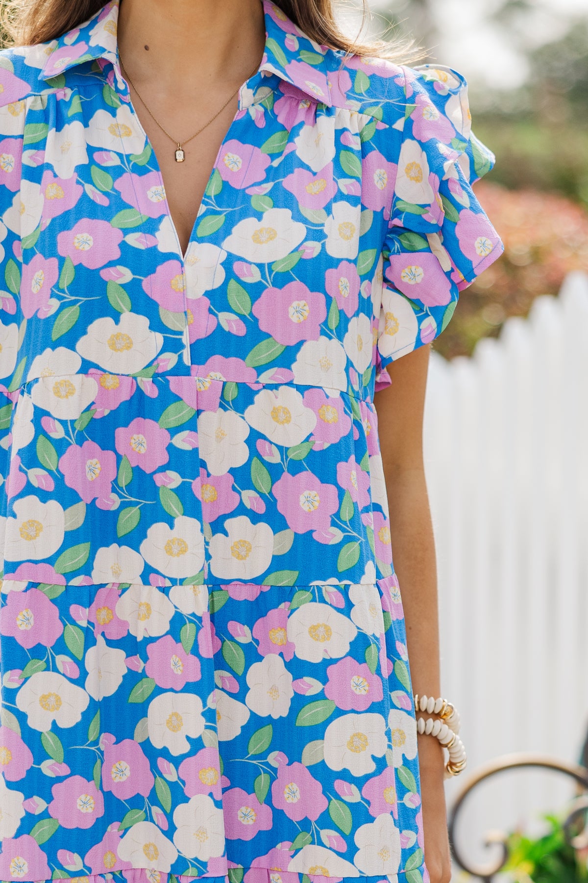 Look You Up Blue & Pink Floral Ruffled Midi Dress – Shop the Mint