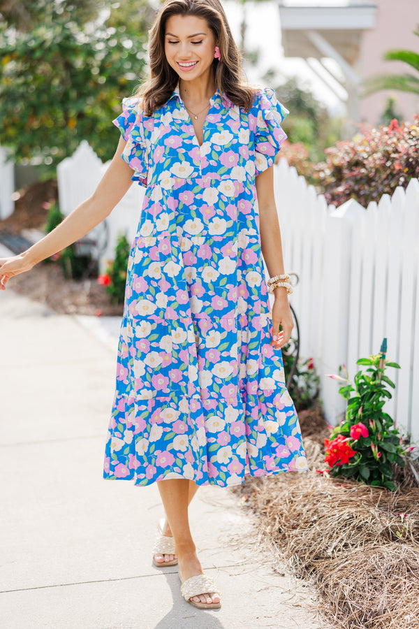 Look You Up Blue & Pink Floral Ruffled Midi Dress – Shop the Mint Look You Up Blue & Pink Floral Ruffled Midi Dress – Shop the Mint