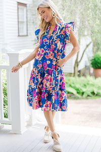 Make It Your Own Navy Blue Floral Tiered Dress