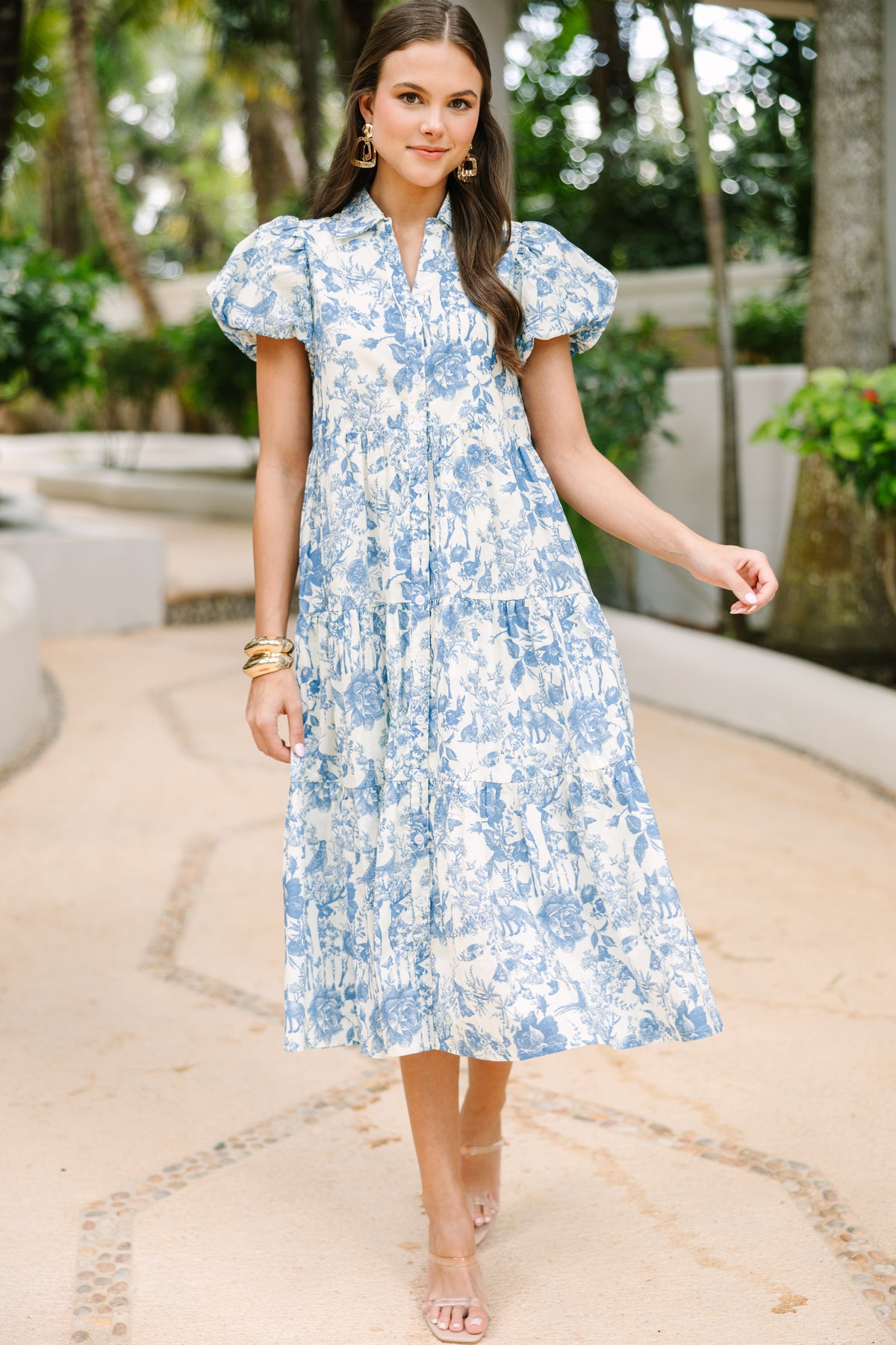 Perfect For You Blue Toile Button Down Midi Dress – Shop the Mint