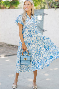 Perfect For You Blue Toile Button Down Midi Dress