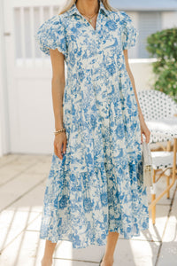 Perfect For You Blue Toile Button Down Midi Dress