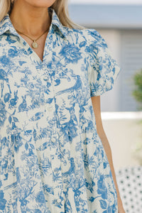 Perfect For You Blue Toile Button Down Midi Dress