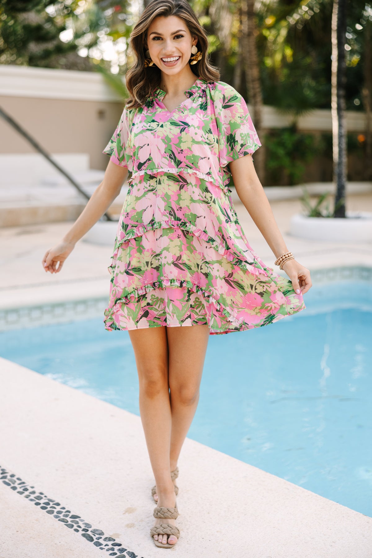 Perfectly You Pink Floral Babydoll Dress, Small - The Mint Julep Boutique