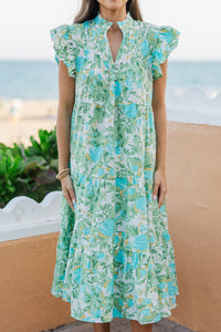 Real Love Green Abstract Floral Midi Dress