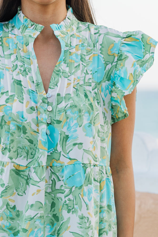 Real Love Green Abstract Floral Midi Dress