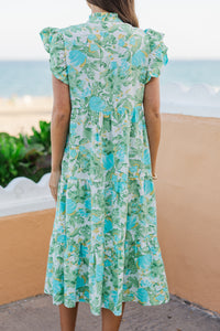 Real Love Green Abstract Floral Midi Dress