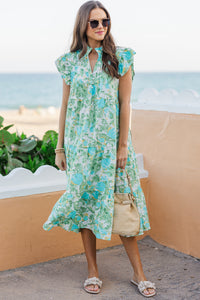 Real Love Green Abstract Floral Midi Dress