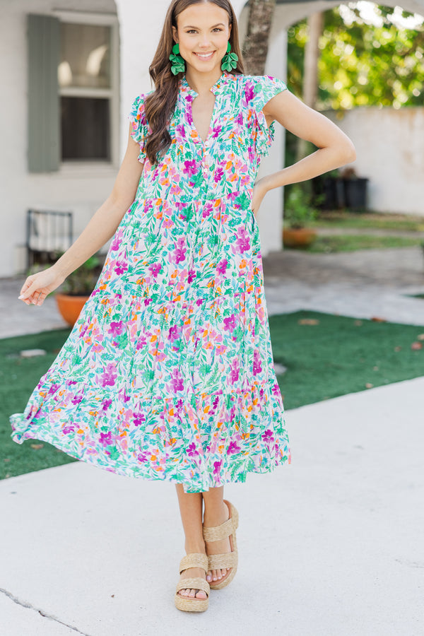 Real Love Magenta Purple Floral Midi Dress