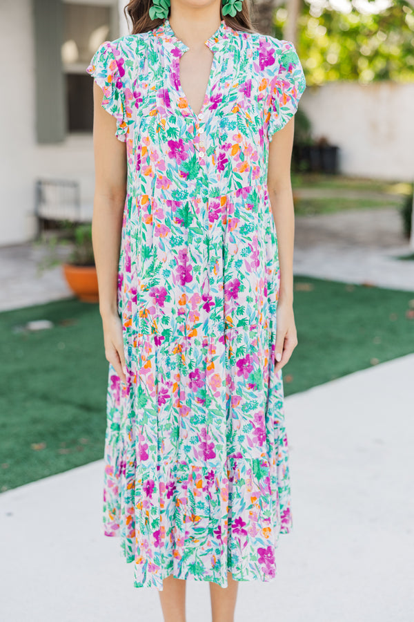 Real Love Magenta Purple Floral Midi Dress