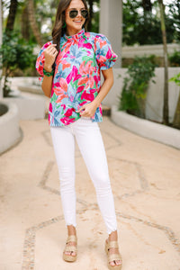 Say You Love Me Blue Floral Blouse