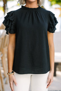 See You Out Black Ruffled Blouse