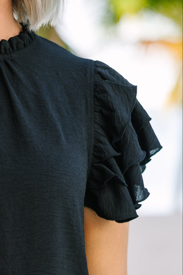 See You Out Black Ruffled Blouse