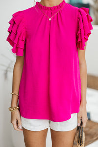 See You Out Fuchsia Pink Ruffled Blouse