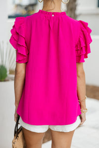 See You Out Fuchsia Pink Ruffled Blouse