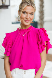 See You Out Fuchsia Pink Ruffled Blouse