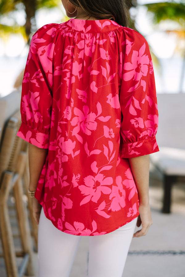True Self Red Floral Blouse
