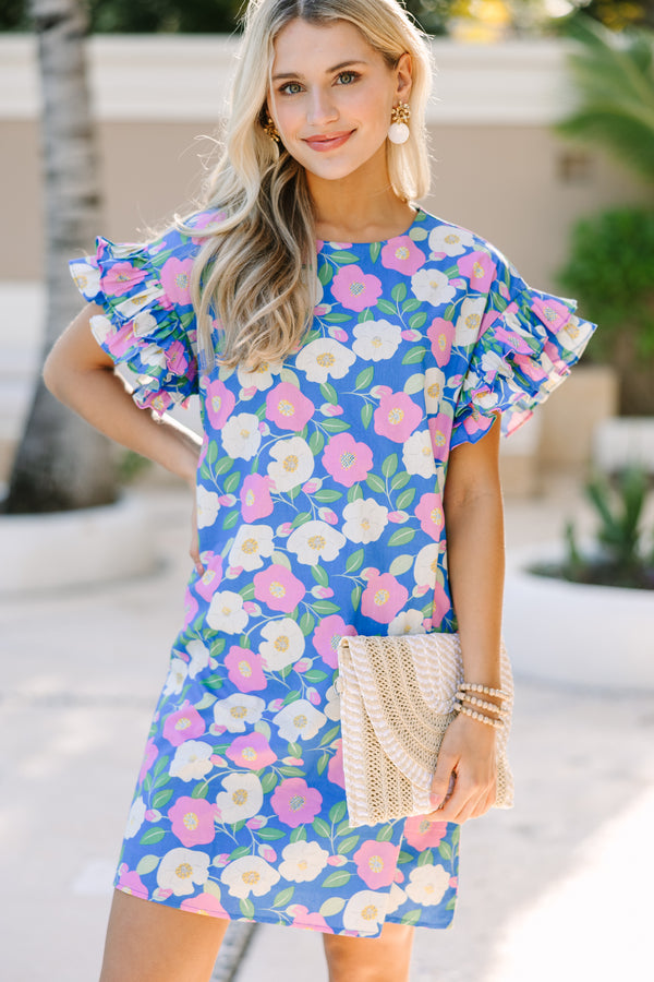 What A Vision Blue Floral Ruffled Dress