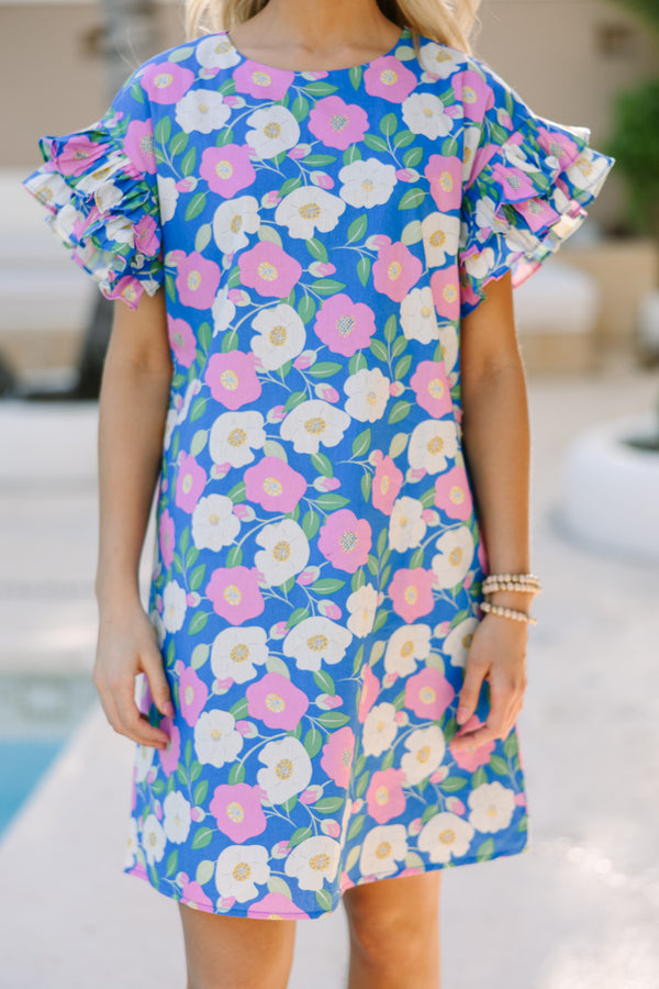 What A Vision Blue Floral Ruffled Dress
