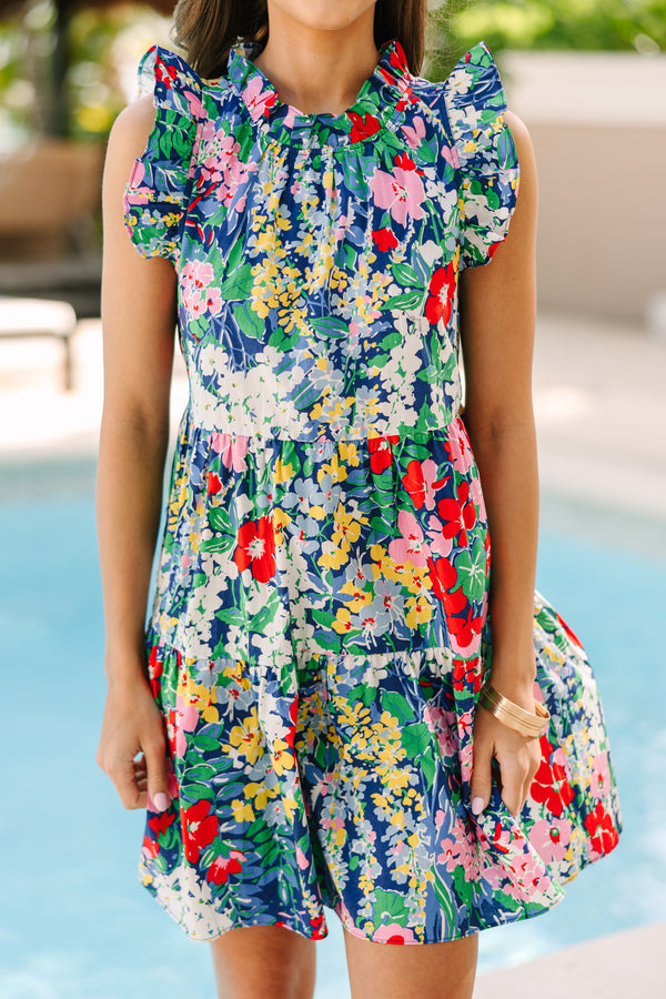 What Dreams Are Made Of Navy Blue Floral Ruffled Dress