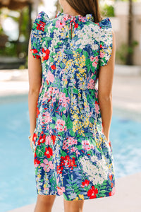 What Dreams Are Made Of Navy Blue Floral Ruffled Dress